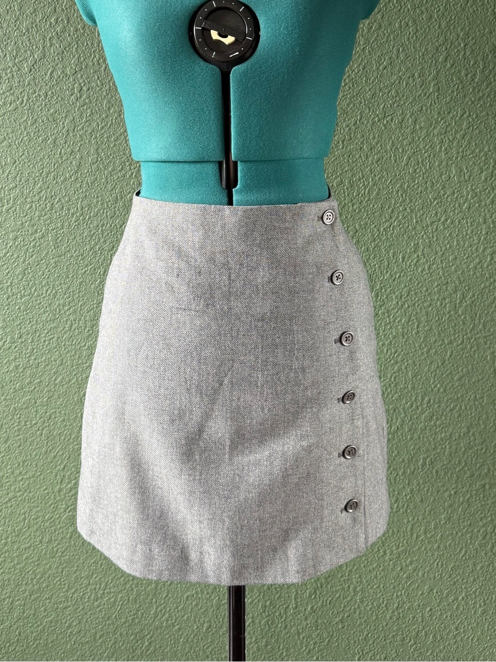 Banana Republic Gray Side-Button Wool-blend Mini Skirt